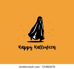Hand drawn sketch of halloween devil, bat, scare, fear, holiday, yellow background