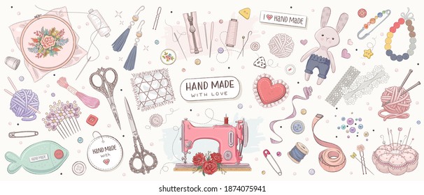 Hand drawn sketch handmade set. Vector illustration