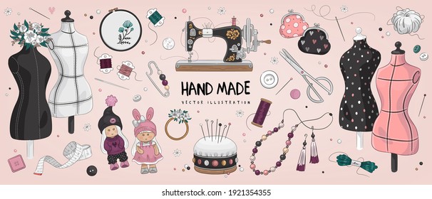 Hand drawn sketch handmade set. Vector illustration