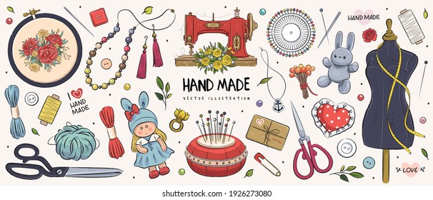 Hand drawn sketch handmade set. Vector illustration