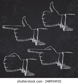 Hand drawn sketch hands set on blackboard.
