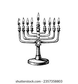 Hand drawn sketch Hanukkah background. Israel festival card. 