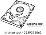 Hand drawn sketch of hard disk drive vector shape, editable, black line, outline, simple design, electronic device, technology