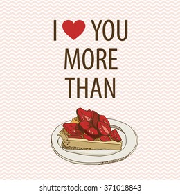 Hand drawn sketch heart, cake holiday Valentine's day. Vector illustration.