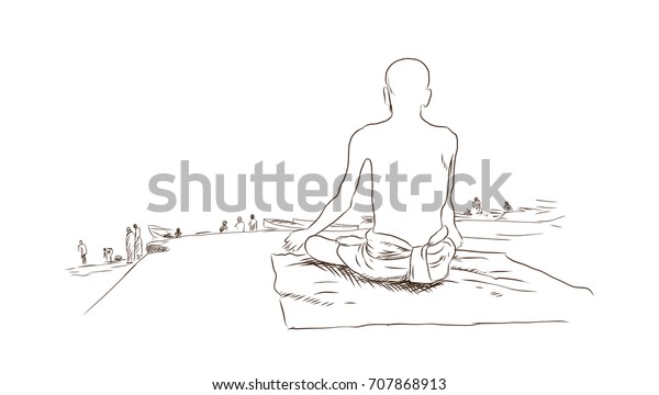 Hand Drawn Sketch Hindu Man Sitting Stock Vector (Royalty Free ...