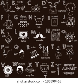 Hand drawn sketch Hipster alphabet.?onceptual design.Vector illustration.