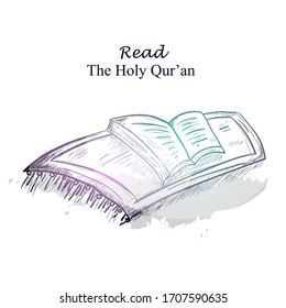 Hand Drawn sketch of Holy book of the Koran describe the Night of Lailatul Qadr for Ramadan Kareem and islamic design element , Vector Illustration EPS 10