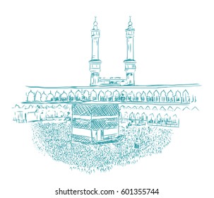 hand drawn sketch of Holy Kaaba in Mecca Saudi Arabia. vector illustration.