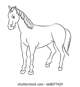 Hand drawn sketch of Horse isolated, Black and White Cartoon Vector Illustration for Coloring Book - Line Drawn Vector 