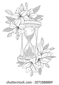 handgezeichnete Skizze mit Blumen. Vektorgrafik. Einzeln auf Weiß. Tattoo, Line Art.