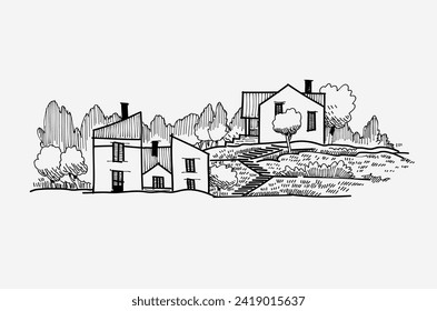 Hand drawn sketch of a house. Architecture.