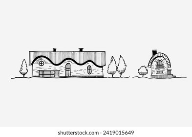 Hand drawn sketch of a house. Architecture.