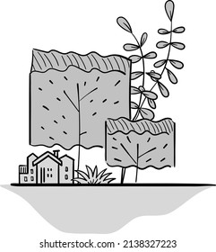 Hand drawn sketch of a house. Small business, marketing
and packaging design. Cute building illustration. Cartoon.

