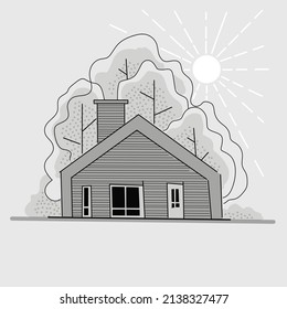 Hand drawn sketch of a house. Small business, marketing
and packaging design. Cute building illustration. Cartoon.
