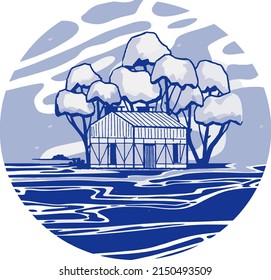 Hand drawn sketch of a house. Small business, marketing and packaging design. Cute building illustration. Cartoon.