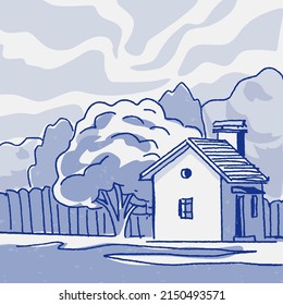 Hand drawn sketch of a house. Small business, marketing and packaging design. Cute building illustration. Cartoon.