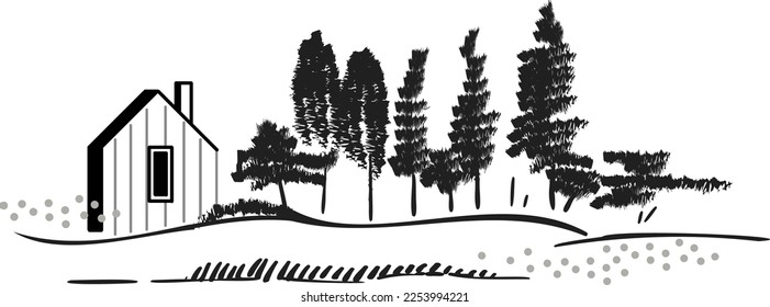 Hand drawn sketch of a house. Small business, marketing and packaging design. Cute building illustration. Cartoon.