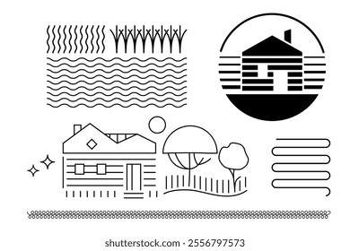 Hand drawn sketch of a house. Vector art, coloring book, logo.