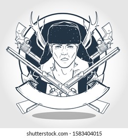 Hand drawn sketch hunter man