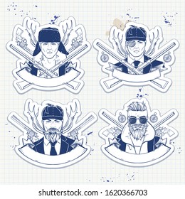 Hand drawn sketch hunter men