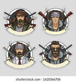 Hand drawn sketch hunter men