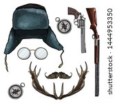 Hand drawn sketch, hunter's attributes in color
