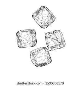 Hand drawn sketch ice cube. Vector illustration isolated on white background.