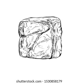 Hand drawn sketch ice cube. Vector illustration isolated on white background.