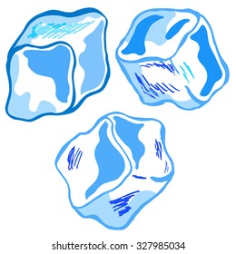 Hand Drawn Sketch of Ice Cube, Isolated on White