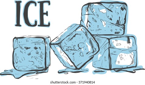 Hand drawn sketch ice cube. Eco food. Vector illustration.  ice cube, on the white background. Organic illustration