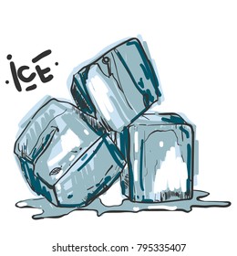 Hand drawn sketch ice cube. Eco food. Vector illustration.  ice cube, on the white background. Organic illustration