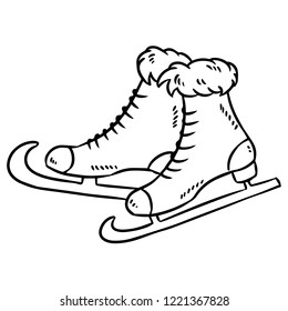 Hand drawn sketch ice skates. Doodle element