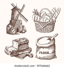 hand drawn sketch illustration bakery collection