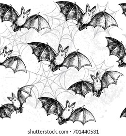 hand drawn sketch illustration bat seamless pattern