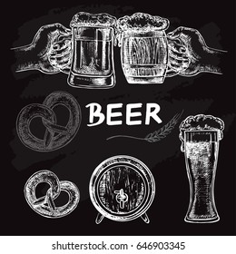 Hand drawn sketch illustration beer on a black background