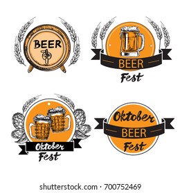 Hand drawn sketch illustration beer label collection