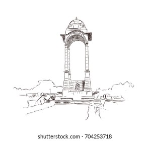 Hand drawn sketch illustration of canopy at India gate Rajpath in new Delhi in vector.
