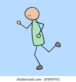 Hand drawn sketch illustration of cartoon man running