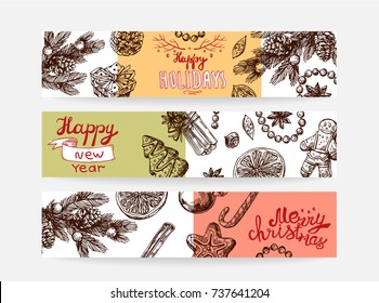 Hand drawn sketch illustration christmas food. Sketch style drawing for Invitations, flyers, postcards, web etc