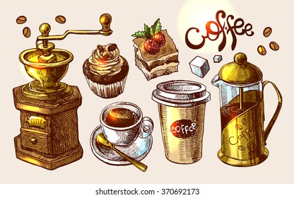 Hand drawn sketch illustration coffee for your design