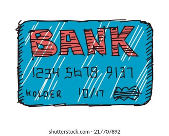 hand drawn, sketch illustration of credit card