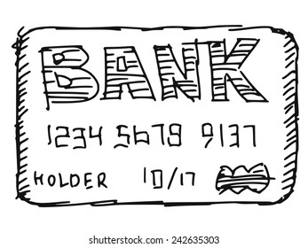 Hand Drawn, Sketch Illustration Of Credit Card