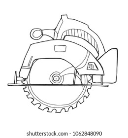 Hand drawn sketch illustration of electric circular saw vector