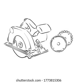 Hand drawn sketch illustration of electric circular saw vector, circular saw vector sketch illustration