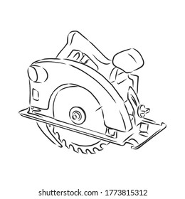 Hand drawn sketch illustration of electric circular saw vector, circular saw vector sketch illustration