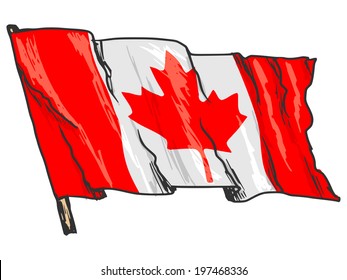 hand drawn, sketch, illustration of flag of Canada