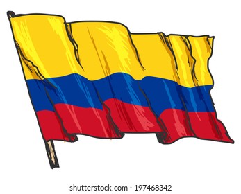 hand drawn, sketch, illustration of flag of Colombia