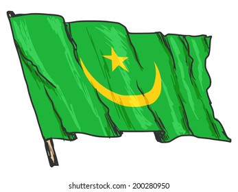 hand drawn, sketch, illustration of flag of Mauritania