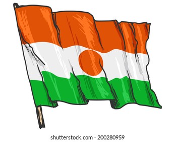hand drawn, sketch, illustration of flag of Niger
