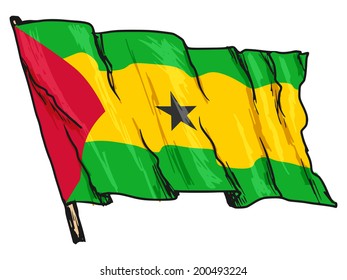 hand drawn, sketch, illustration of flag of Sao Tome and Principe